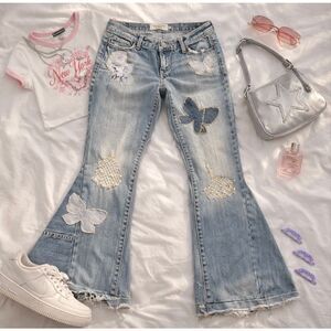 Y2K Abercrombie Butterfly Patchwork Low Rise Flare Jeans 2000s 6